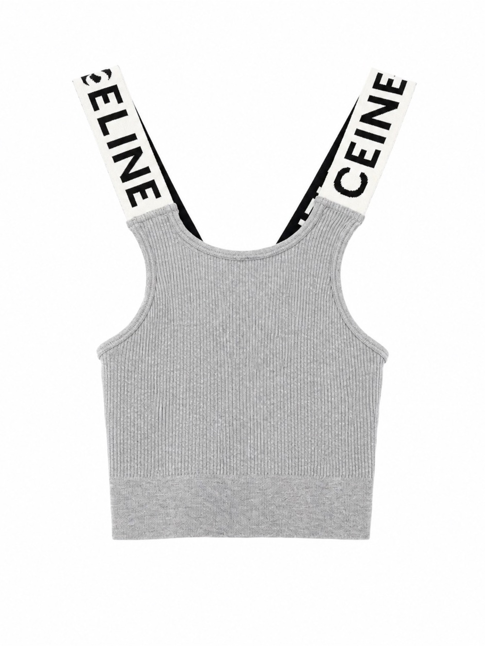 🚩steal Celine Gray Ribbed Crop Tank with Logo Straps